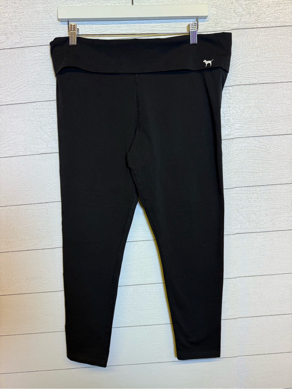 Pink Victoria's Secret Black Fold-Over Waist Leggings Y2K Size XL